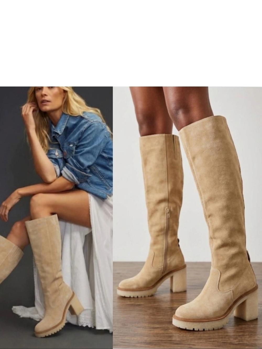 Free People Women's Jasper Sand Suede Tall Platform Boots! Size 37.5 US 7-7.5